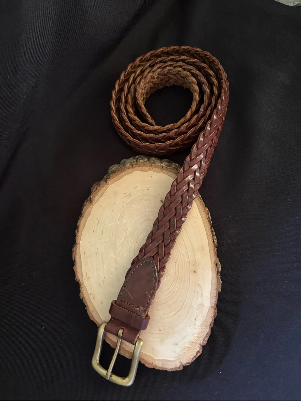 Braided vintage Brown Leather Men’s Belt - Classic Casual Style 44